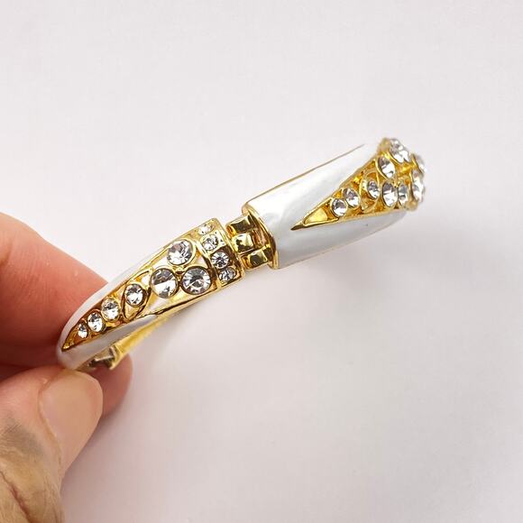 Vintage ERWIN PEARL Bracelet 10K GP White Enamel Crystal Linked Panels RARE - Picture 5 of 10